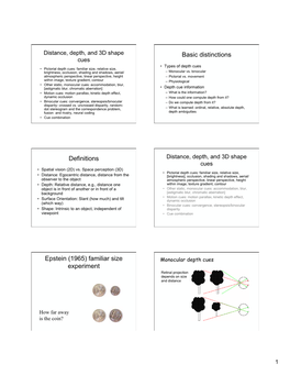 Basic Distinctions Definitions Epstein (1965) Familiar Size Experiment