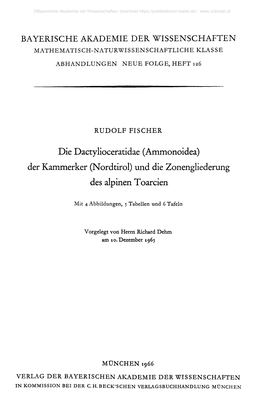 Ammonoidea) Der Kammerker (Nordtirol) Und Die Zonengliederung Des Alpinen Toarcien