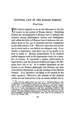 NATURAL LAW in the ROMAN PERIOD' Ernst Levy