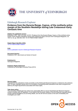 Edinburgh Research Explorer Evidence from the Kyrenia Range, Cyprus, of the Northerly Active Margin of the Southern Neotethys During Late Cretaceous–Early