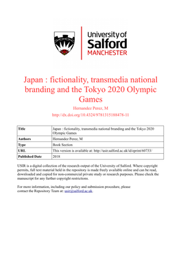 Japan : Fictionality, Transmedia National Branding and the Tokyo 2020 Olympic Games Hernandez Perez, M