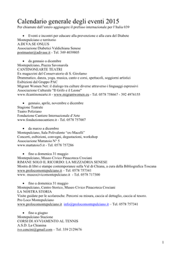 Calendario Generale Degli Eventi 2015 Per Chiamate Dall’Estero Aggiungere Il Prefisso Internazionale Per L’Italia 039