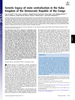 Genetic Legacy of State Centralization in the Kuba Kingdom of the Democratic Republic of the Congo