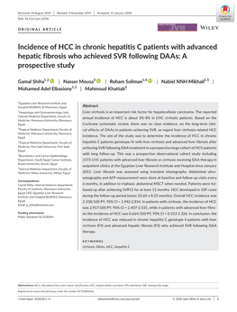 Incidence of HCC in Chronic Hepatitis C Patients with Advanced Hepatic Fibrosis Who Achieved SVR Following Daas: a Prospective Study