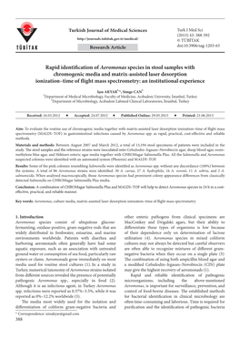 Rapid Identification of Aeromonas Species in Stool Samples With