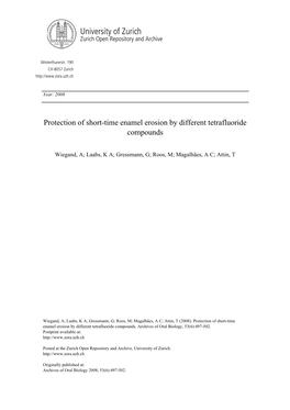 Protection of Short-Time Enamel Erosion by Different Tetrafluoride Compounds