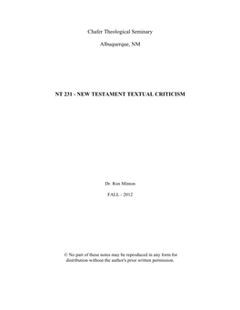 New Testament Textual Criticism