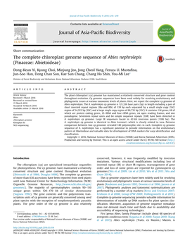 The Complete Chloroplast Genome Sequence of Abies Nephrolepis (Pinaceae: Abietoideae)