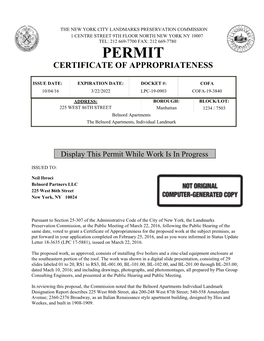 Permit Certificate of Appropriateness