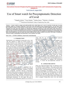 Use of Smart Watch for Presymptomatic Detection of Covid