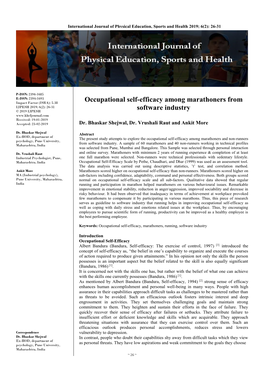 Occupational Self-Efficacy Among Marathoners from Software Industry
