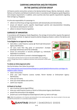 Carrying Ammunition And/Or Firearms on the Qantas/Jetstar Group