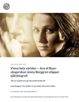 Ace of Base-Sångerskan Jenny Berggren Släpper Självbiografi