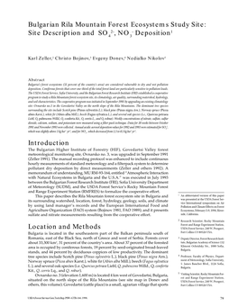 Bulgarian Rila Mountain Forest Ecosystems Study Site: 2- - 1 Site Description and SO4 , NO3 Deposition