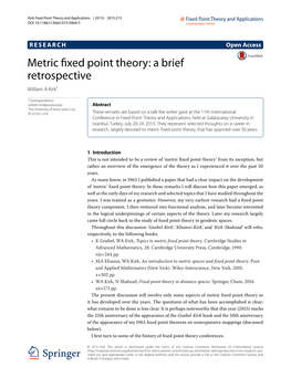 Metric Fixed Point Theory