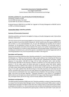 Conservation Assessment of Calochilus Pulchellus Eren Delgado 29/04/2020 Science Division, NSW Office of Environment and Heritage