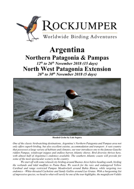 Argentina Northern Patagonia & Pampas 12Th to 26Th November 2018 (15 Days) North West Patagonia Extension 26Th to 30Th November 2018 (5 Days)