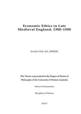 Economic Ethics in Late Medieval England, 1300–1500