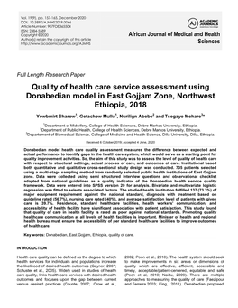Quality of Health Care Service Assessment Using Donabedian Model in East Gojjam Zone, Northwest Ethiopia, 2018
