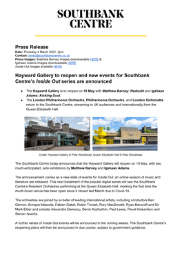 Press Release Hayward Gallery to Reopen And