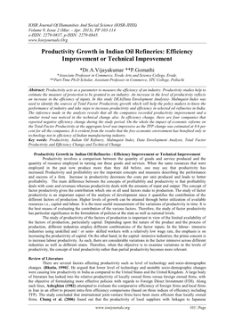 Productivity Growth in Indian Oil Refineries: Efficiency Improvement Or Technical Improvement