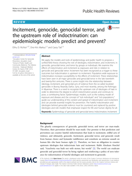 Incitement, Genocide, Genocidal Terror, and the Upstream Role of Indoctrination: Can Epidemiologic Models Predict and Prevent? Elihu D