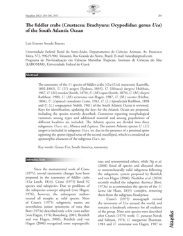 The Fiddler Crabs (Crustacea: Brachyura: Ocypodidae: Genus Uca) of the South Atlantic Ocean