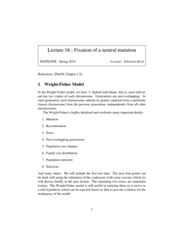 Lecture 16 : Fixation of a Neutral Mutation