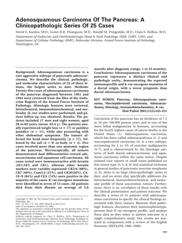 Adenosquamous Carcinoma of the Pancreas: a Clinicopathologic Series of 25 Cases David E