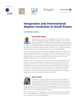 Integration and International Dispute Resolution in Small States