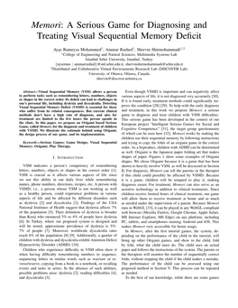 A Serious Game for Diagnosing and Treating Visual Sequential Memory Deﬁcit