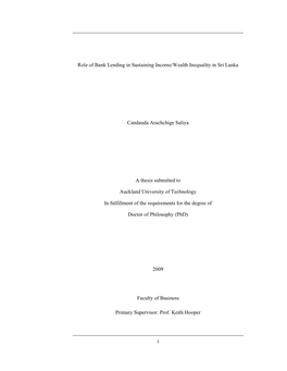 I Role of Bank Lending in Sustaining Income/Wealth Inequality in Sri