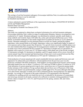 The Ecology of Curl-Leaf Mountain Mahogany (Cercocarpus Ledifolius