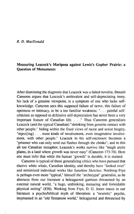 Measuring Leacock's Mariposa Against Lewis's Gopher Prairie: a Question of Monuments