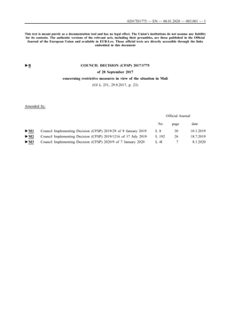 2017/1775 of 28 September 2017 Concerning Restrictive Measures in View of the Situation in Mali (OJ L 251, 29.9.2017, P