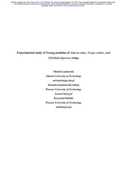 Experimental Study of Young Modulus of Attacus Atlas, Vespa Crabro, and Libellula Depressa Wings