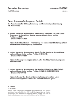 Beschlussempfehlung Und Bericht Des Ausschusses Für Bildung, Forschung Und Technikfolgenabschätzung (18