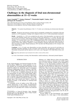 Challenges in the Diagnosis of Fetal Non-Chromosomal Abnormalities at 11–13 Weeks