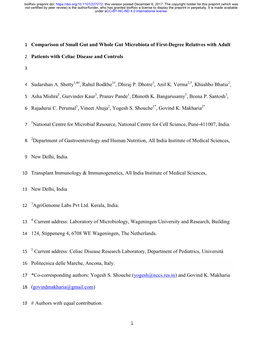 Comparison of Small Gut and Whole Gut Microbiota of First-Degree Relatives with Adult