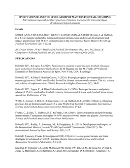 International-Regional-Local Perspectives of Masters Tournaments, Team and Player Development/Impact Analysis