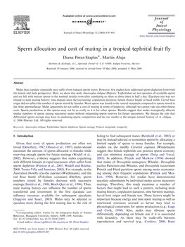 Sperm Allocation and Cost of Mating in a Tropical Tephritid Fruit ﬂy