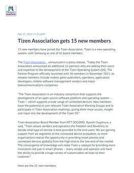 Tizen Association Gets 15 New Members