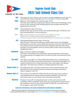 2021 Sail School Class List