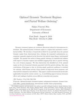 Optimal Dynamic Treatment Regimes and Partial Welfare Ordering∗