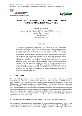 Geophysical Exploration of the Momotombo Geothermal Field, Nicaragua