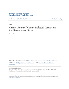 On the Nature of Norms: Biology, Morality, and the Disruption of Order Owen D