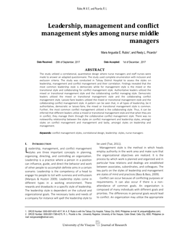 Leadership, Management and Conflict Management Styles Among Nurse Middle Managers