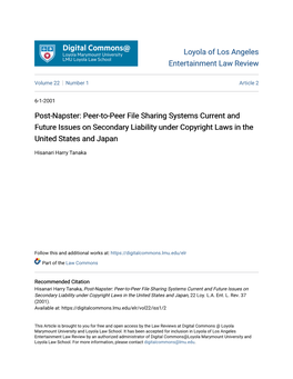 Post-Napster: Peer-To-Peer File Sharing Systems Current and Future Issues on Secondary Liability Under Copyright Laws in the United States and Japan