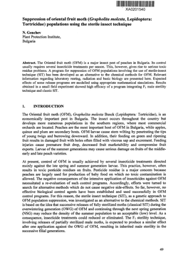 Suppression of Oriental Fruit Moth {Grapholita Molesta, Lepidoptera: Tortricidae) Populations Using the Sterile Insect Technique