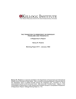 The Transition to Democracy in Paraguay: Problems and Prospects